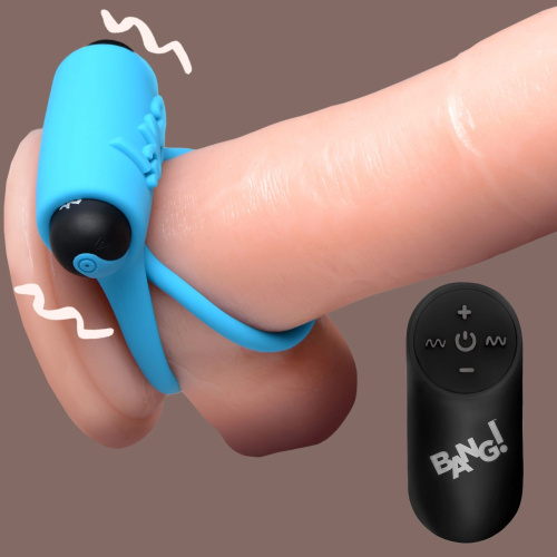 Голубое эрекционное виброкольцо 28X Remote Control Vibrating Cock Ring & Bullet фото 3