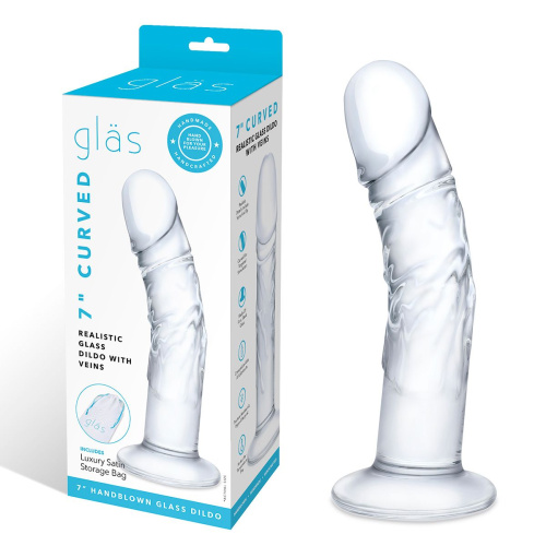 Стеклянный фаллоимитатор из стекла 7’’ Curved Realistic Glass Dildo With Veins - 15,9 см. фото 2