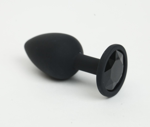 Черная анальная пробка с черным стразом - 7,6 см. фото 2
