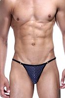 Темно-синие трусы-стринги в горошек