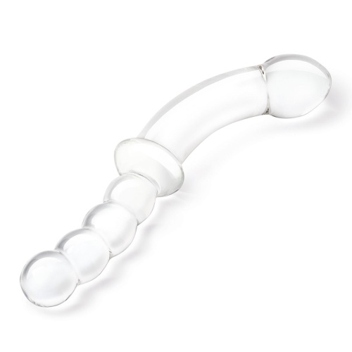 Стеклянный двусторонний фаллоимитатор 12,5’’ Girthy Double Sided Dong With Anal Bead Grip Handle - 32 см. фото 3