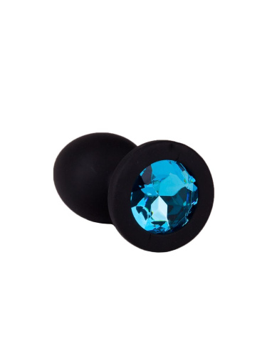 Чёрная анальная втулка с голубым кристаллом - 7,3 см. фото 4