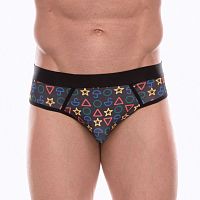 Темно-серые мужские трусы-джоки с принтом в виде цветных значков Темно-серые мужские трусы-джоки с принтом в виде цветных значков