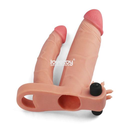 Телесная насадка-удлинитель на пенис с анальным стимулятором и вибропулей фото 3
