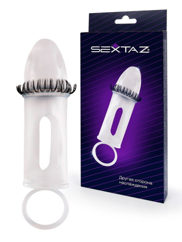 Закрытая насадка на пенис с подхватом мошонки и стимулирующими «ресничками» фото 2