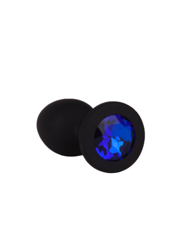 Чёрная анальная втулка с синим кристаллом - 7,3 см. фото 6