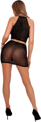 Сетчатый комплект из топа и юбки со стразами фото 4