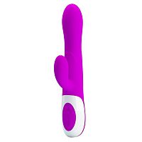 Лиловый вибратор Douglas с клиторальным отростком и функцией расширения - 24,9 см.