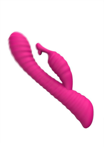 Розовый ребристый вибратор с клиторальным стимулятором S-HANDE Moonlight - 21,1 см. фото 5