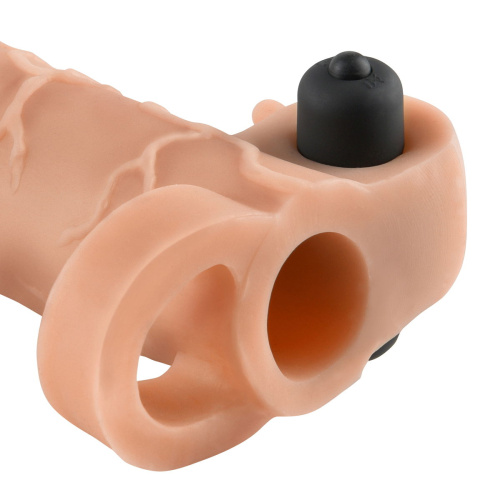 Телесная вибронасадка с кольцом  Vibrating Real Feel 1 Extension - 14 см. фото 3