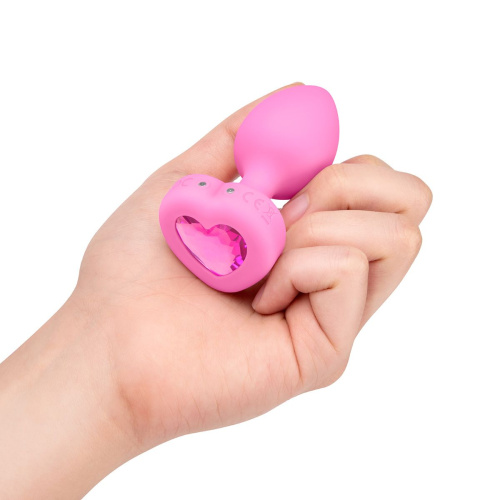 Розовый анальный плаг с кристаллом-сердцем Vibrating Heart Shape Jewel Plug S-M фото 4