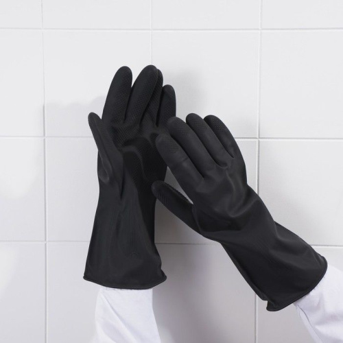 Черные хозяйственные латексные перчатки (размер L) фото 6