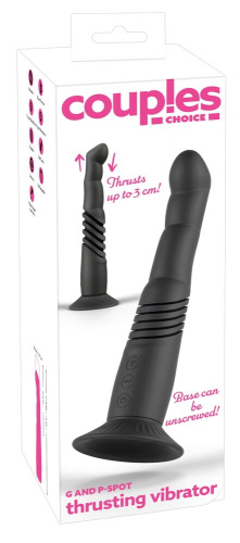 Черный вибратор с поступательными движениями G and P-Spot Thrusting Vibrator - 23 см. фото 2