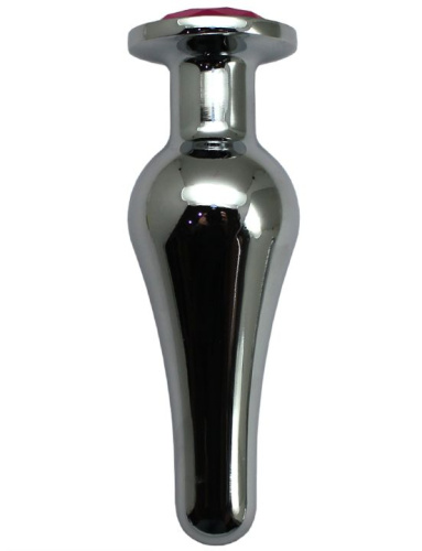 Серебристая анальная пробка с малиновым кристаллом - 13 см. фото 2