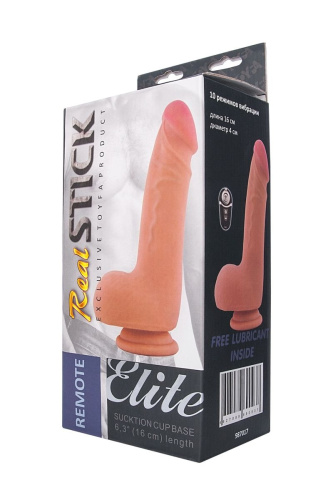 Телесный вибратор REALSTICK ELITE VIBRO с пультом ДУ - 19 см. фото 6