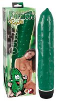 Зеленый вибромассажер в виде огурца - 21 см.