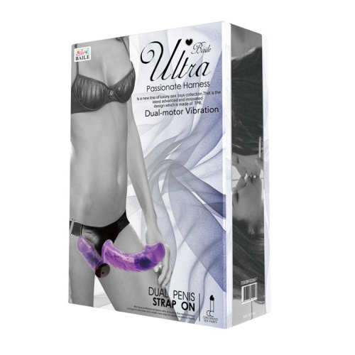 Женский фиолетовый страпон с вагинальной вибропробкой Ultra - 17,5 см. фото 6