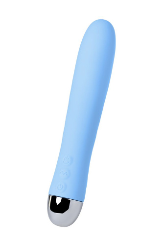 Голубой силиконовый вибратор с функцией нагрева и пульсирующими шариками FAHRENHEIT - 19 см. фото 2