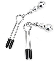 Серебристые зажимы на соски с бусинами