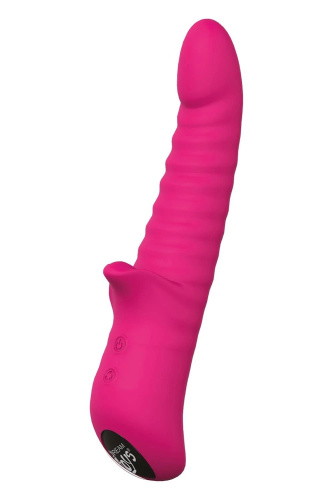 Розовый вибратор Honey Bear с ребрышками - 21,5 см.