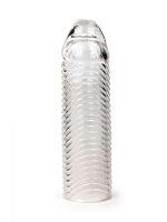 Прозрачная закрытая насадка на пенис с ребрышками - 16 см.