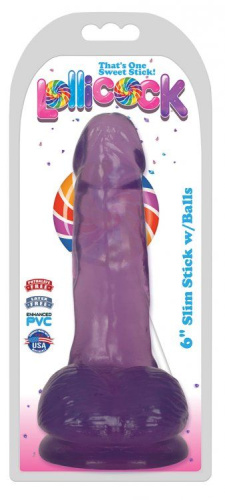 Фиолетовый гелевый фаллоимитатор Slim Stick with Balls - 15,2 см. фото 2