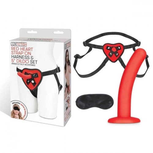 Красный поясной фаллоимитатор Red Heart Strap on Harness & 5in Dildo Set - 12,25 см. фото 2