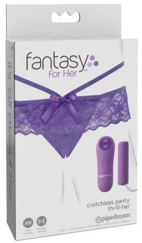 Фиолетовые трусики с вибропулей и пультом Crotchless Panty Thrill-Her фото 3