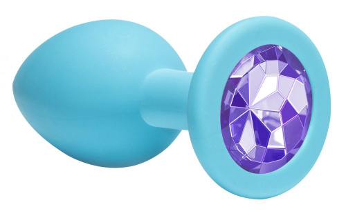 Средняя голубая анальная пробка Emotions Cutie Medium с фиолетовым кристаллом - 8,5 см. фото 2