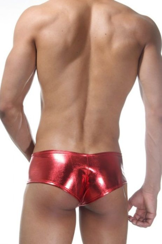 Красные блестящие трусы-хипсы с кружевными вставками фото 2 Красные блестящие трусы-хипсы с кружевными вставками фото 2