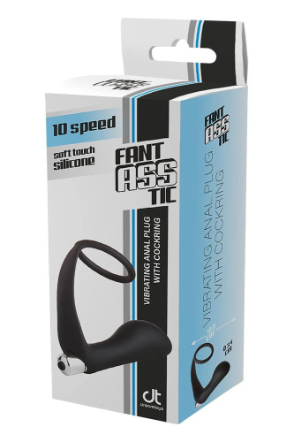Черное эрекционное кольцо с вибропробкой Vibrating Anal Plug With Cockring фото 3