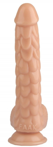 Телесный реалистичный фаллоимитатор с чешуйками на присоске - 24 см. фото 4