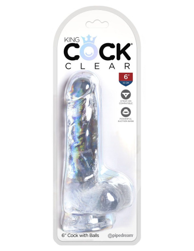 Прозрачный фаллоимитатор King Cock Clear 6  Cock with Balls - 17,8 см. фото 4