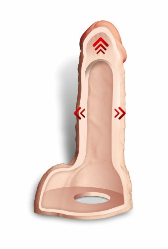 Телесный фаллоудлинитель с мошонкой Cock Next - 19 см. фото 6