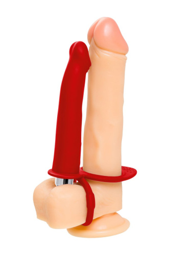Красная насадка на пенис для двойного проникновения - 19 см. фото 5