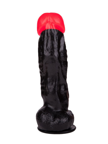 Чёрный фаллоимитатор с красной головкой - 20 см. фото 3