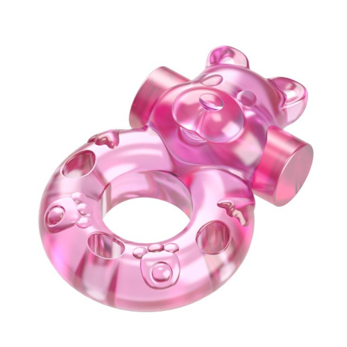 Розовое эрекционное виброкольцо на пенис Pink Bear фото 2