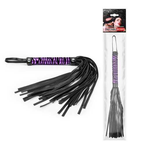 Черная многохвостовая плеть с круглой фиолетовой ручкой-зеброй - 39 см. фото 2