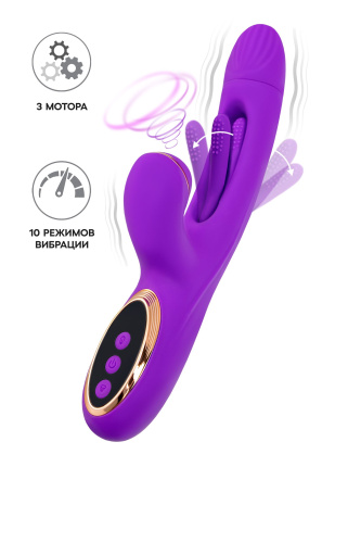 Фиолетовый вибратор с вакуумной стимуляцией и язычком Pitti - 24 см. фото 2