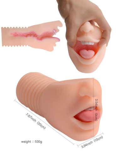 Телесный мастурбатор-ротик с язычком и зубками фото 2