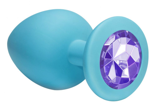 Большая голубая анальная пробка Emotions Cutie Large с фиолетовым кристаллом - 10 см. фото 2