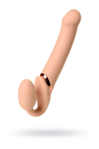 Телесный безремневой вибрострапон Vibrating Bendable Strap-On - size L фото 2