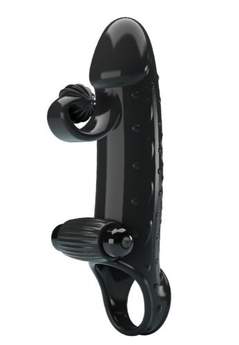 Черная вибронасадка на пенис с подхватом мошонки - 20 см. Черная вибронасадка на пенис с подхватом мошонки - 20 см.