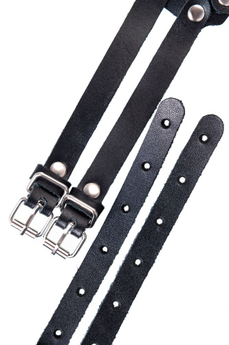 Черный кожаный пояс с кольцами фото 4