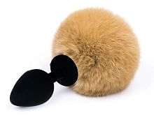 Черный силиконовый плаг Vander с бежевым пушистым хвостиком