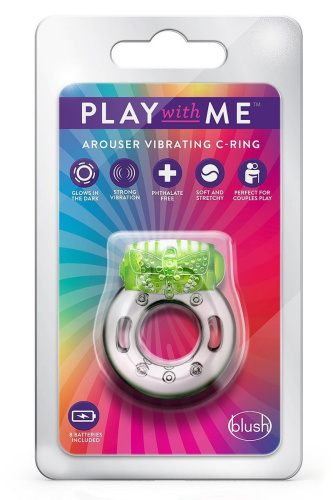 Зеленое эрекционное виброкольцо Arouser Vibrating C-Ring фото 3