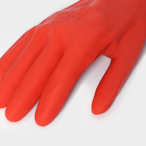Красные хозяйственные латексные перчатки с длинными манжетами (размер M) фото 3