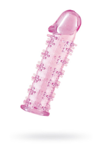 Гелевая розовая насадка на фаллос с шипами - 12 см. фото 2