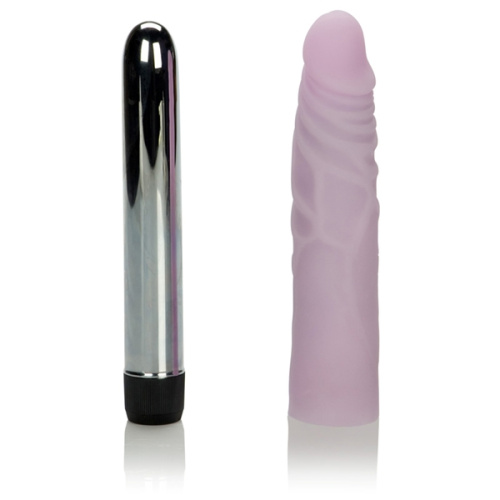 Рельефный вибратор Soft Touch Sleeve со съёмной сиреневой насадкой - 20,5 см. фото 2