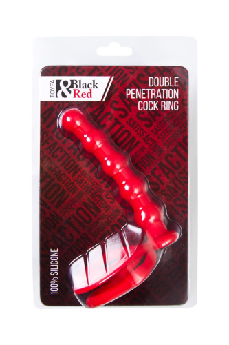 Красная насадка на пенис для двойного проникновения - 19,5 см. фото 9